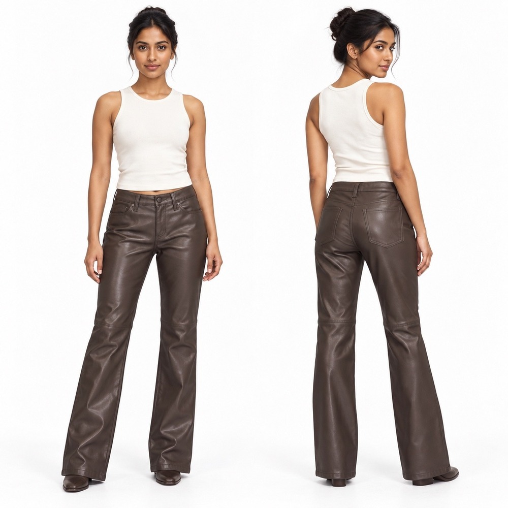 Banana Republic Mid-Rise Bootcut Faux Leather Brown Chic Women Size 25/0 Petite